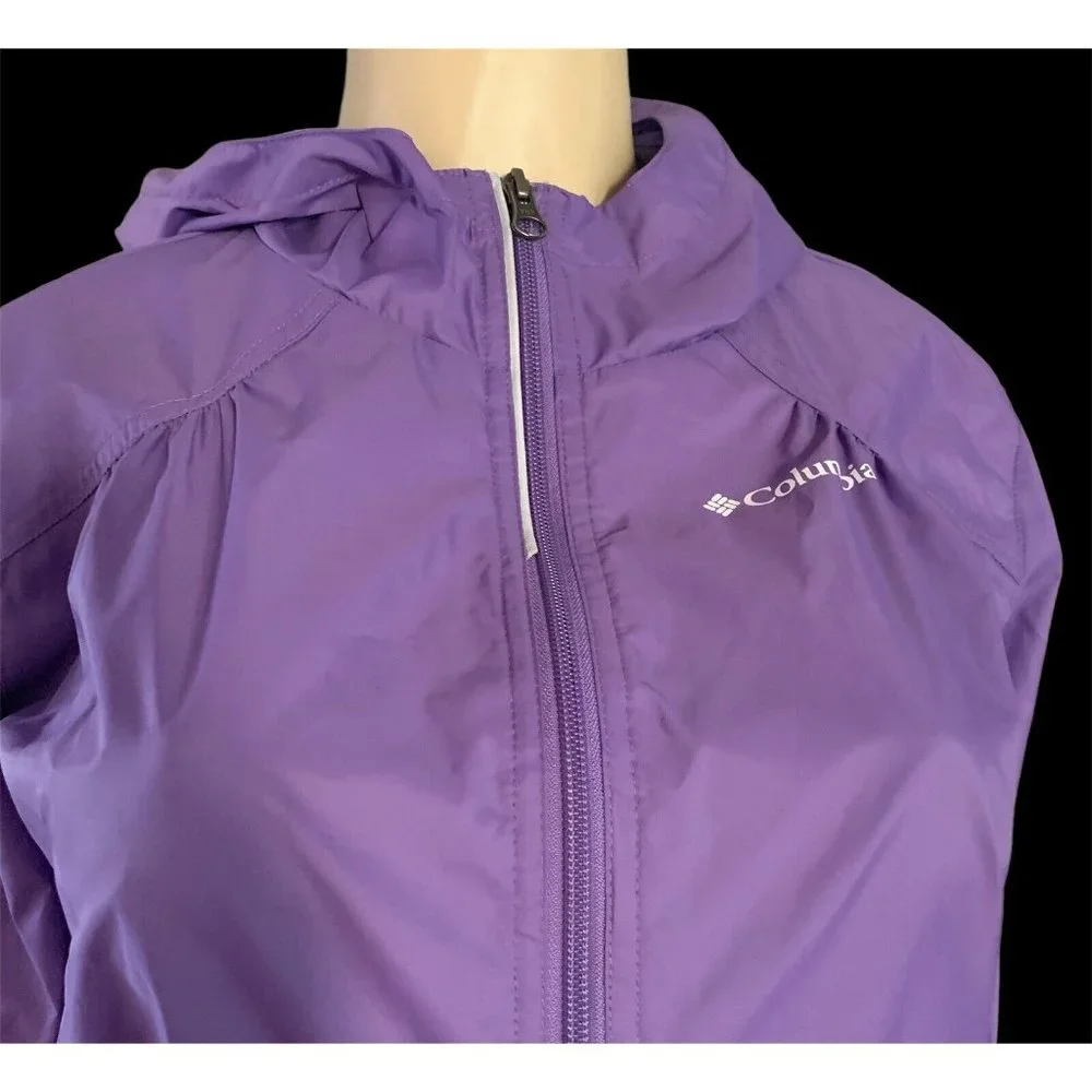 Columbia Girls Size Youth Large Purple Rain Jacket Windbreaker Hiking Coat